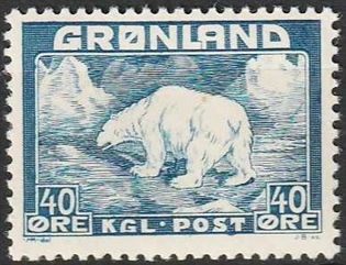 FRIMÆRKER GRØNLAND | 1946 - AFA 27 - Isbjørn - 40 øre blå - Postfrisk